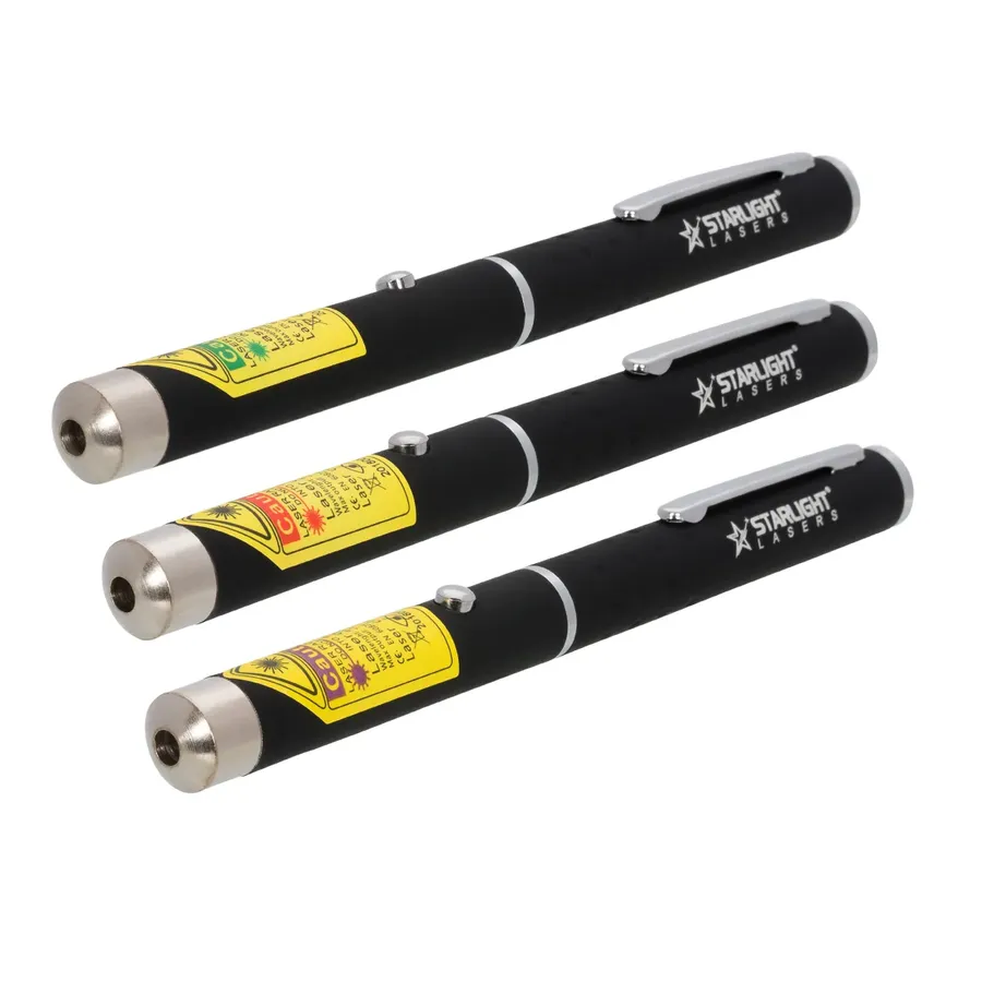 Laserpointer-Set mit drei Stiften in Grün, Rot und Violett: X1, M1 und Z1